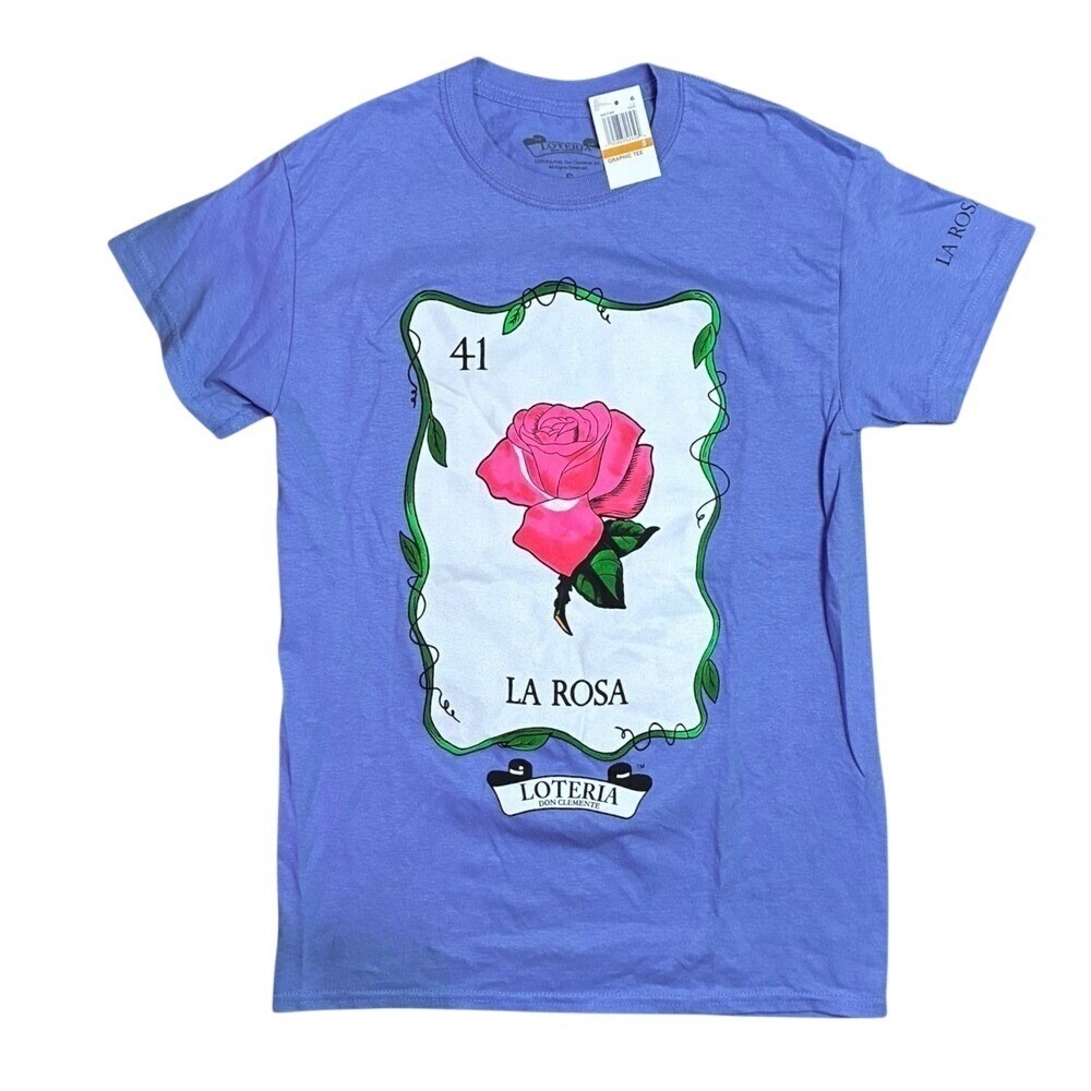 Graphic Tee Purple Blue Rose Folk Art Streetwear S NWT Graffiti Lotteria La Rosa